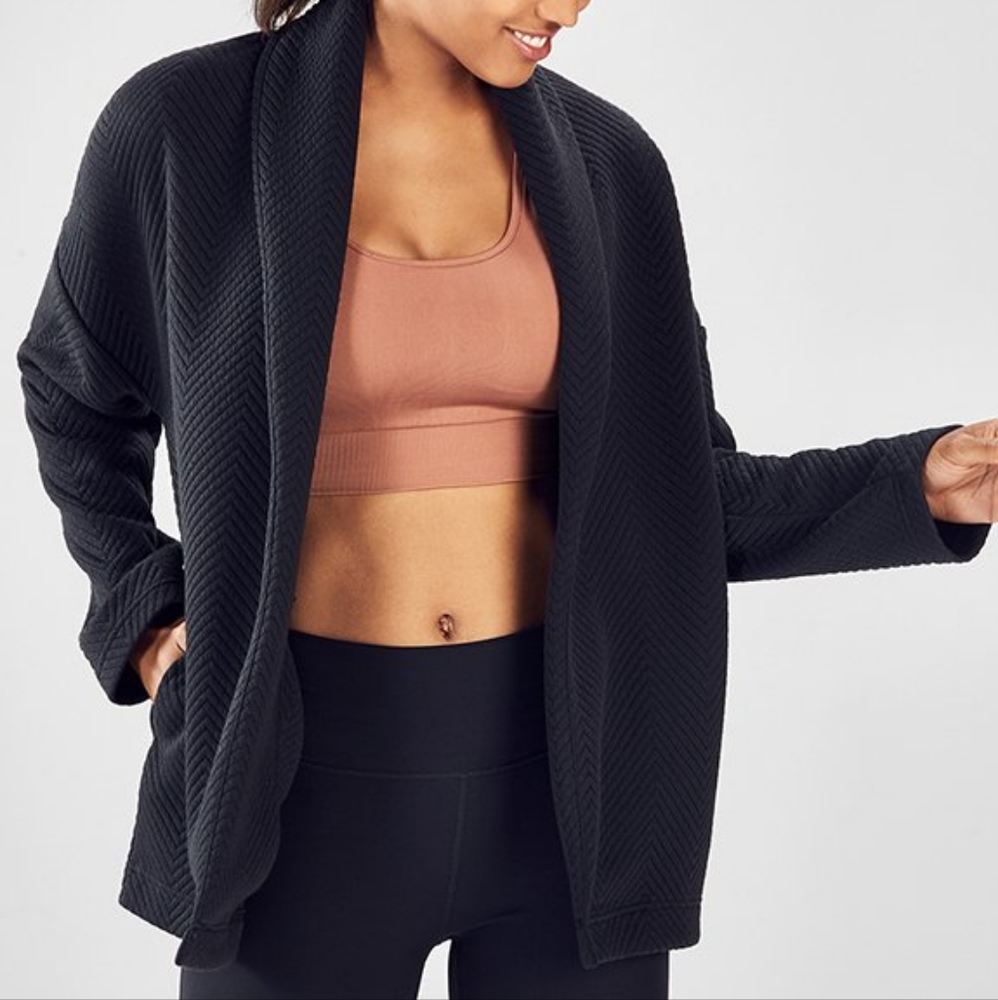 Fabletics Venessa Quilted Cardigan Black  Oversized Jacket XS Small Medium Large